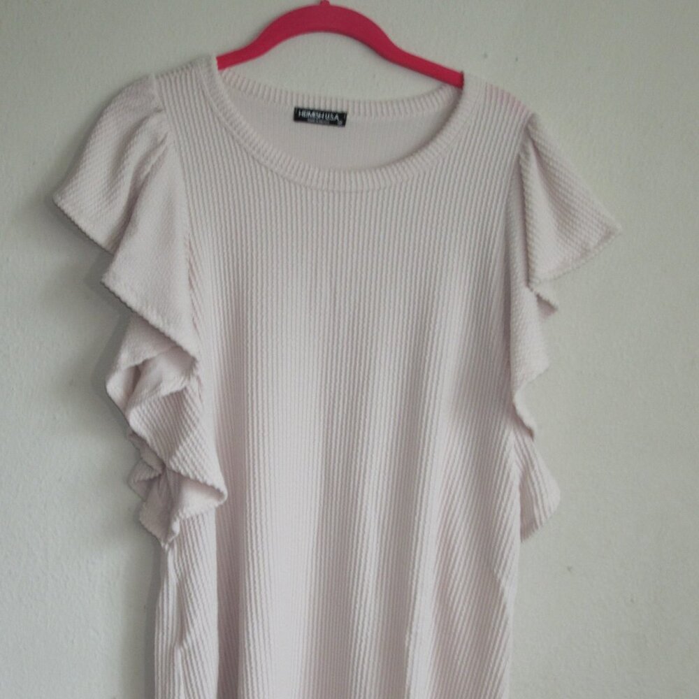 Heimish USA Short Ruffled Sleeve Cream Color Urban Ribbed Solid Top in C…